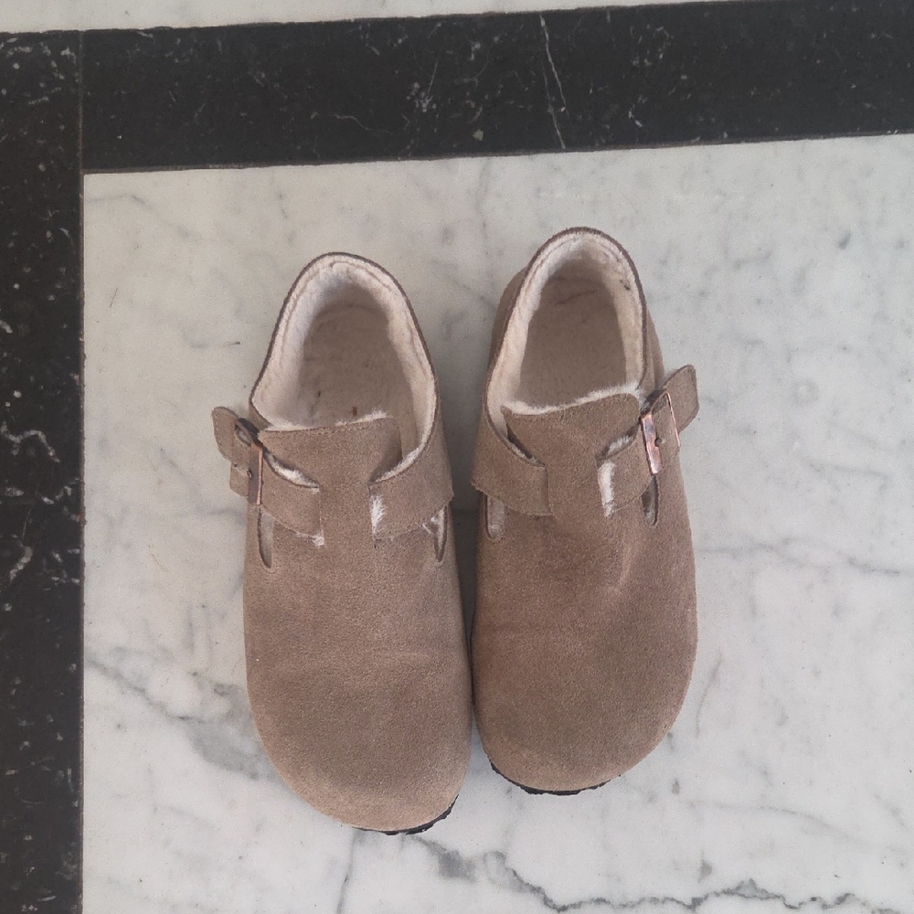 Birkenstock  Taupe  Suede Slippers Boston